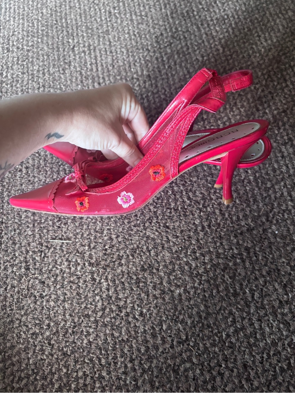 Vintage Y2K BCBGirls Pink Floral Mesh Slingback Kitten Heels